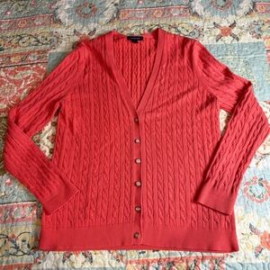 Lands' End Coral Cable Knit Cardigan business preppy casual size large